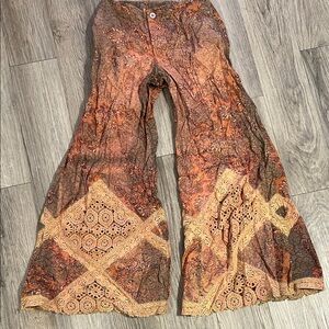 Free People Orange and Brown Lace Flare Pants